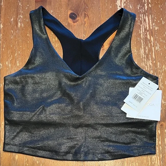 NWT Beyond Yoga Heather Rib Black Shine Glow On Cropped Tank - Picture 2 of 10